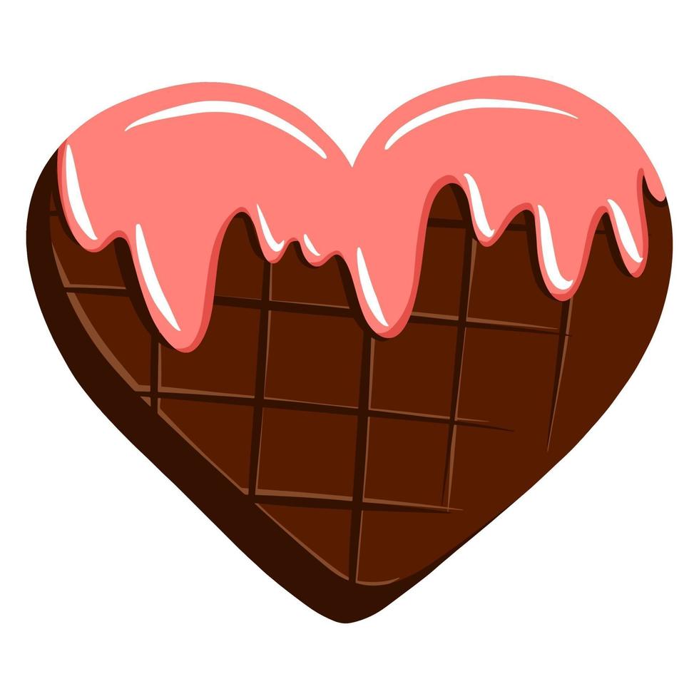 chocolat en forme de coeur. chocolat avec glaçage. cadeau de la Saint-Valentin. doux cadeau. style de bande dessinée. vecteur