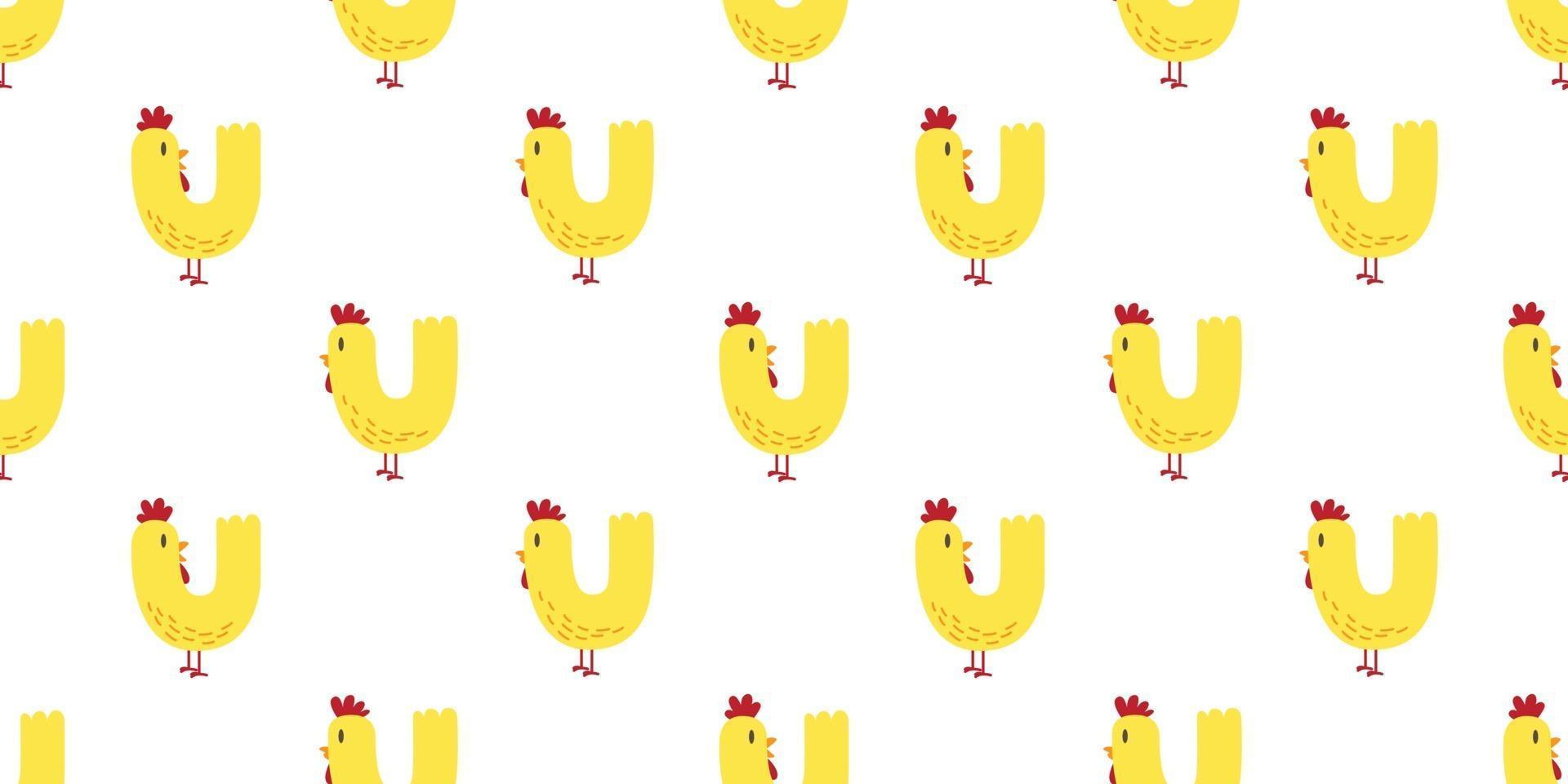 poulet motif sans couture textile fond jaune vecteur