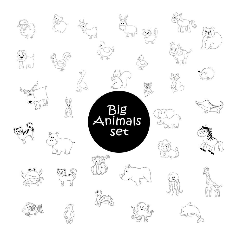 ensemble de gros animaux. livre de coloriage vecteur