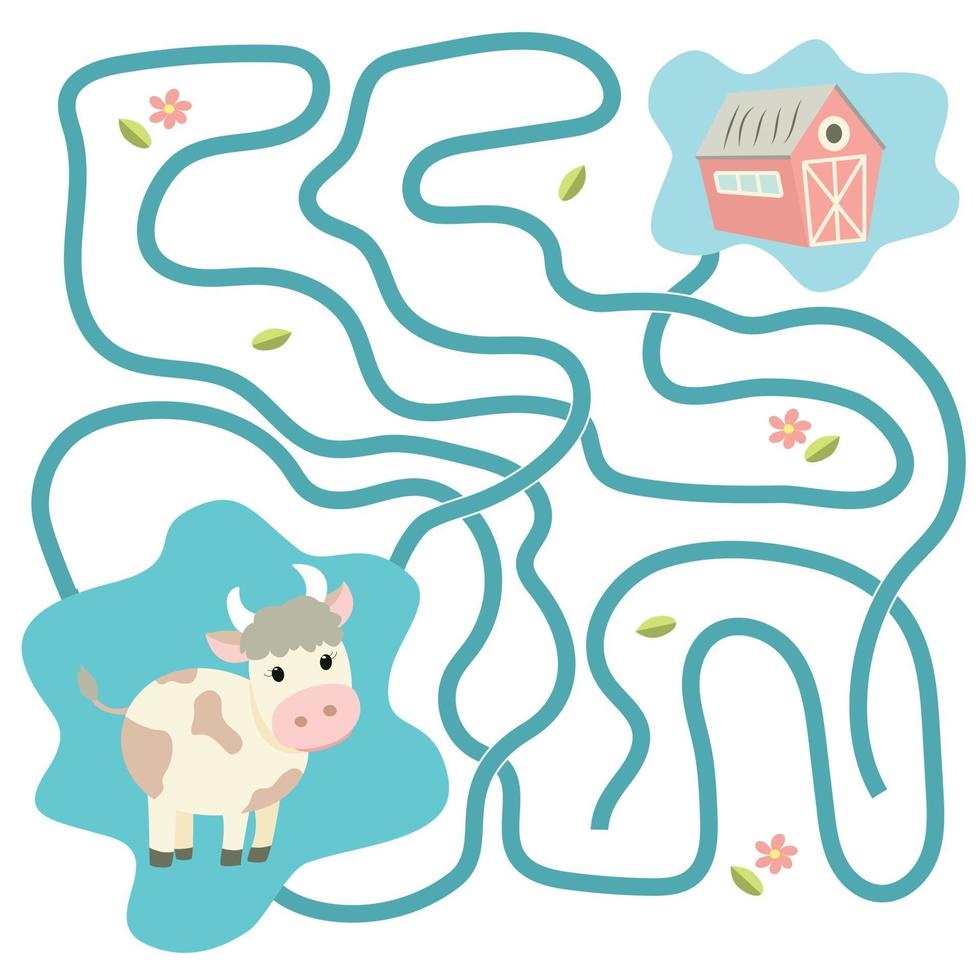 labyrinthe. jeu de labyrinthe avec une vache mignonne vecteur