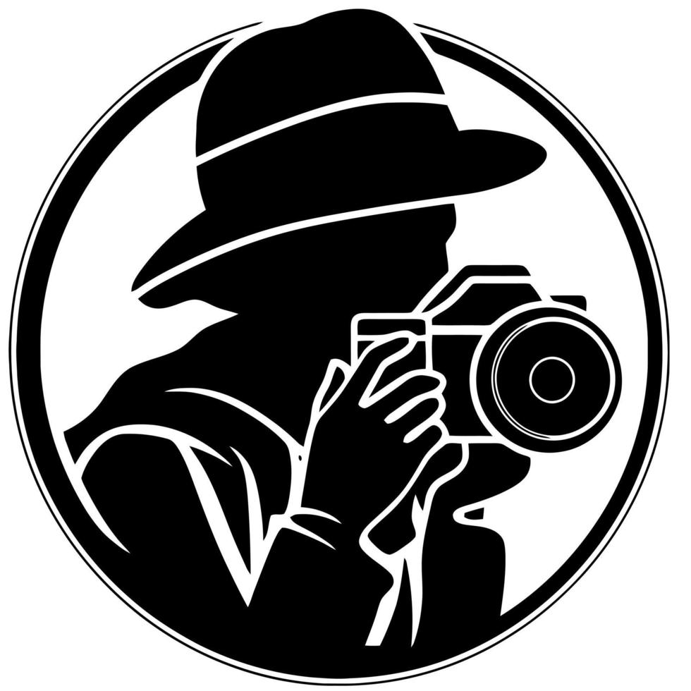 logo homme avec chapeau et photo caméra vecteur