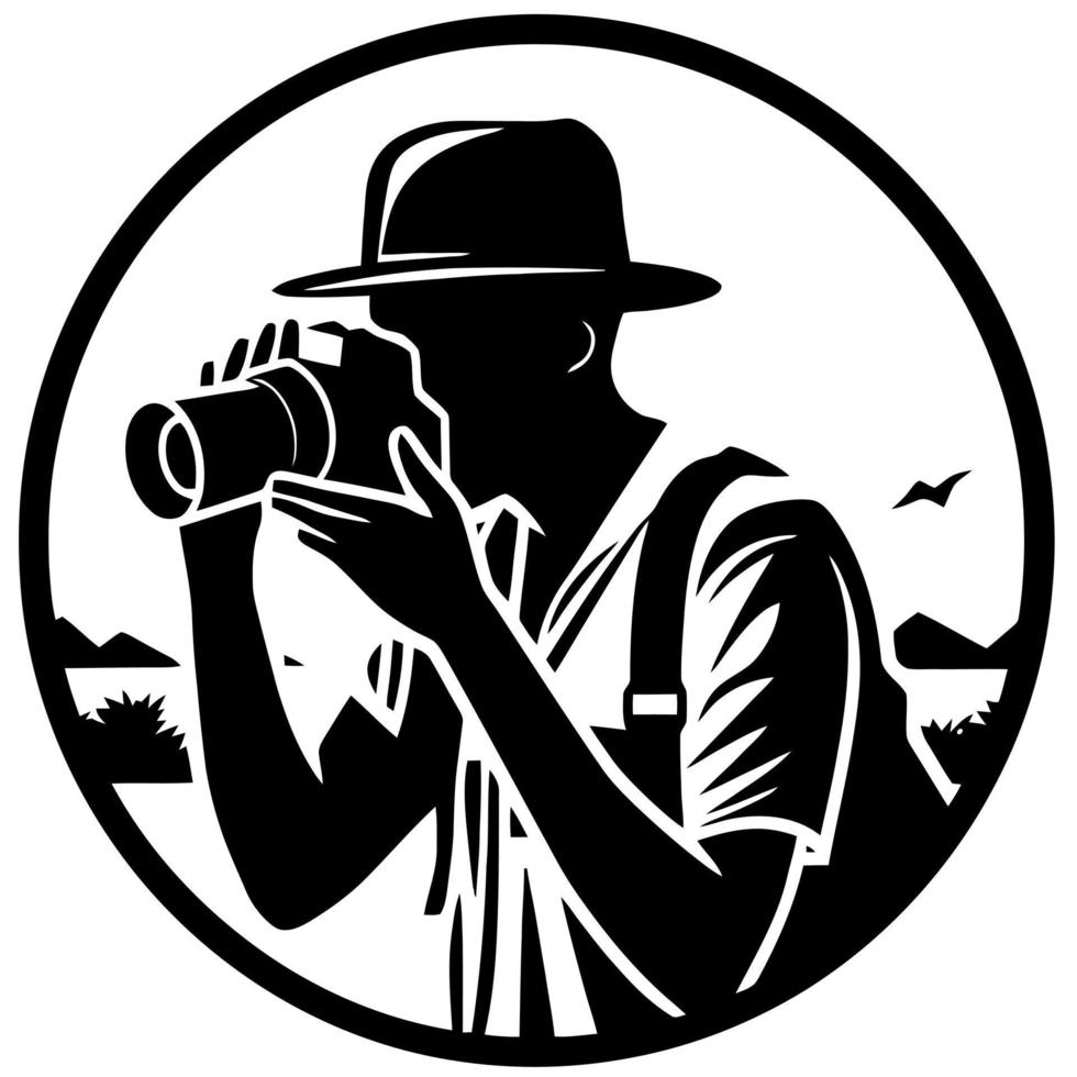 logo homme avec chapeau et photo caméra vecteur