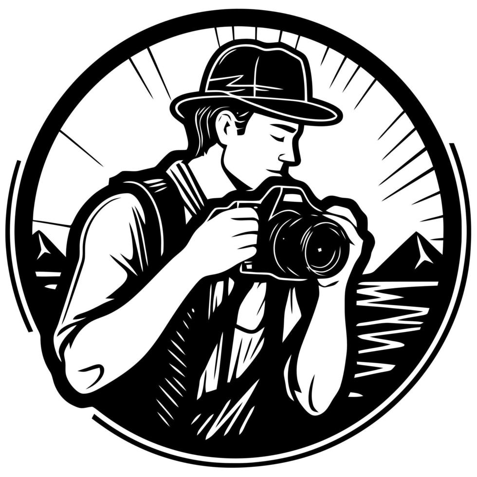 logo homme avec chapeau et photo caméra vecteur