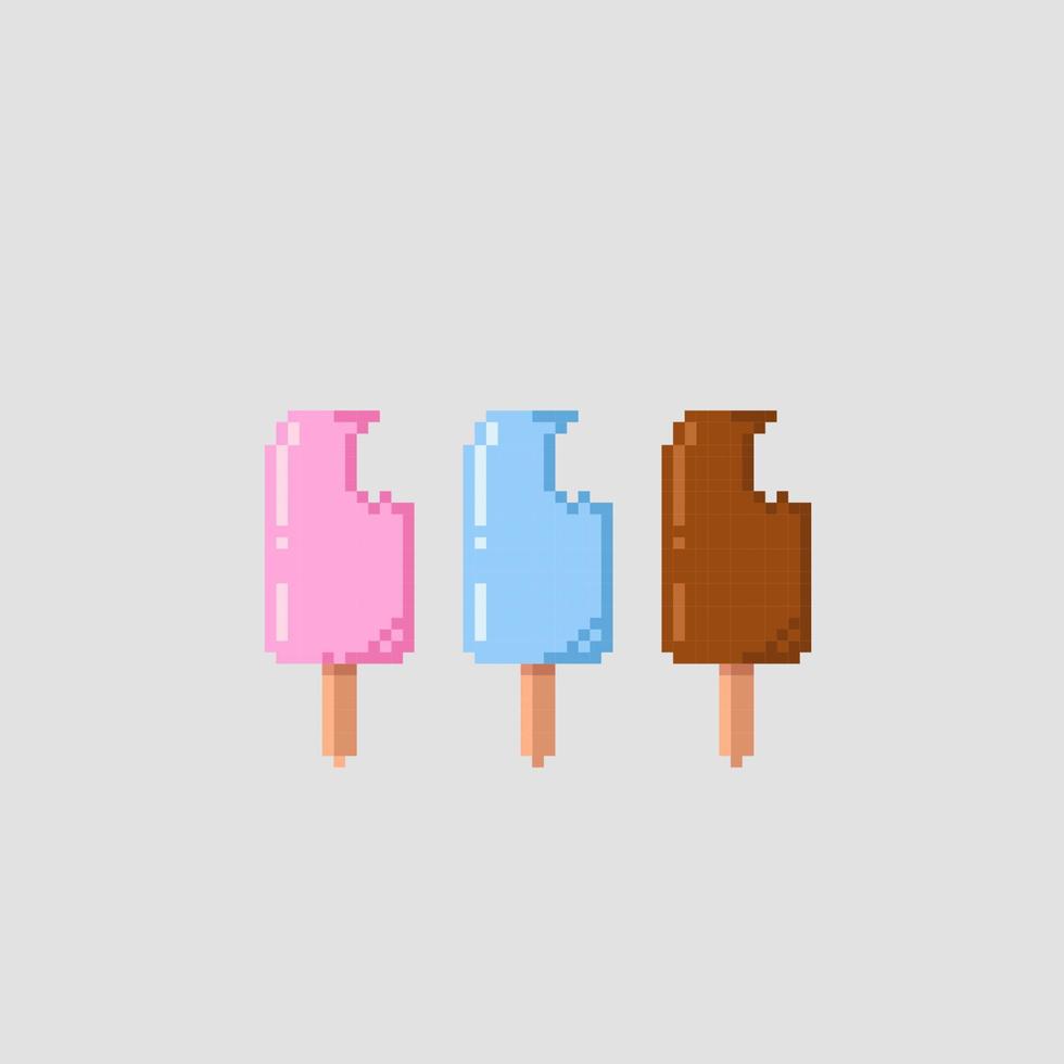 mordu la glace crème ensemble avec différent saveur dans pixel art style vecteur