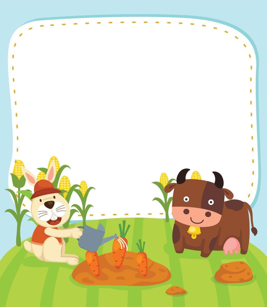 vide bannière modèle avec dessin animé lapin et vache illustration vecteur