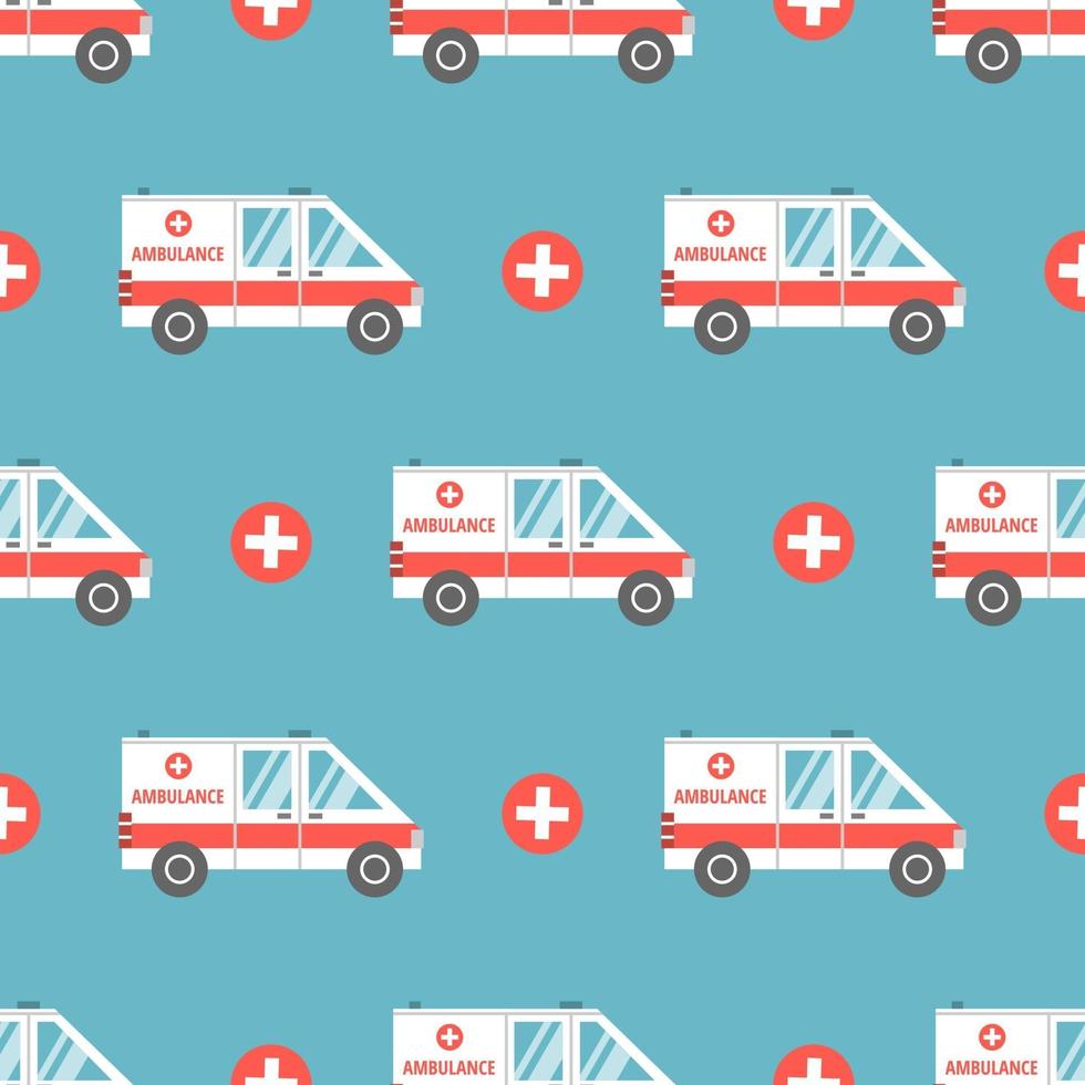 ambulance médicale en style cartoon plat. modèle sans couture de vecteur