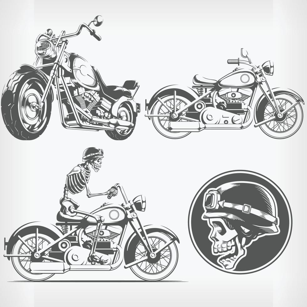 Silhouette rider biker moto gravure dessin vectoriel pochoir