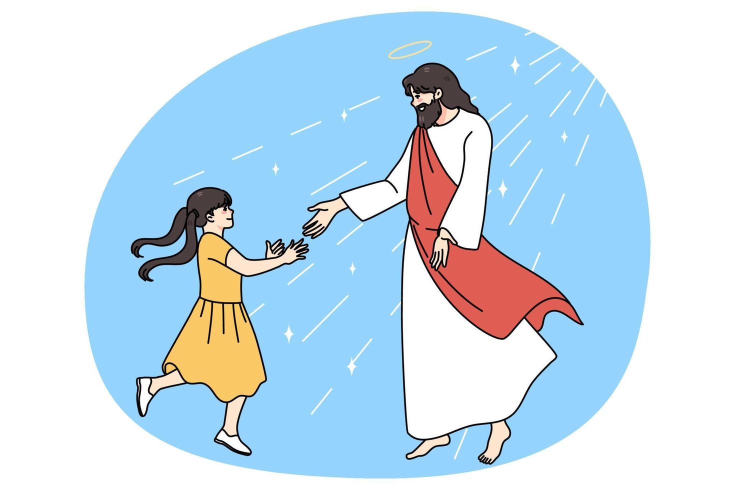 aimant Jésus rencontrer souriant petit fille enfant vecteur