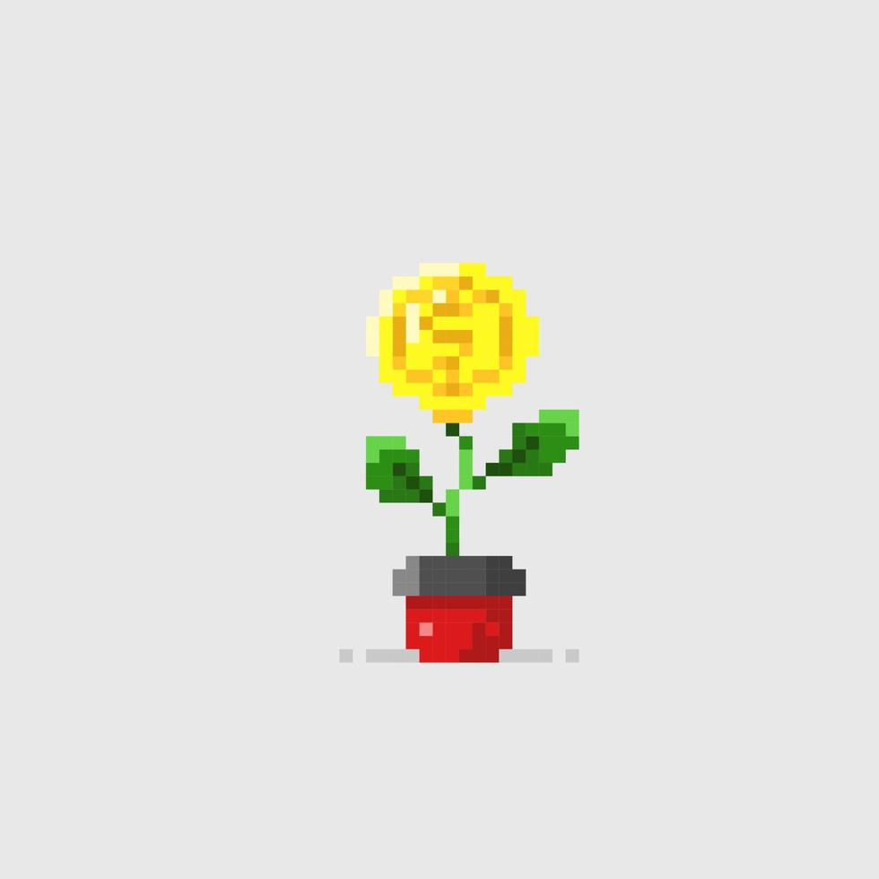 pièce de monnaie fleur dans pixel art style vecteur