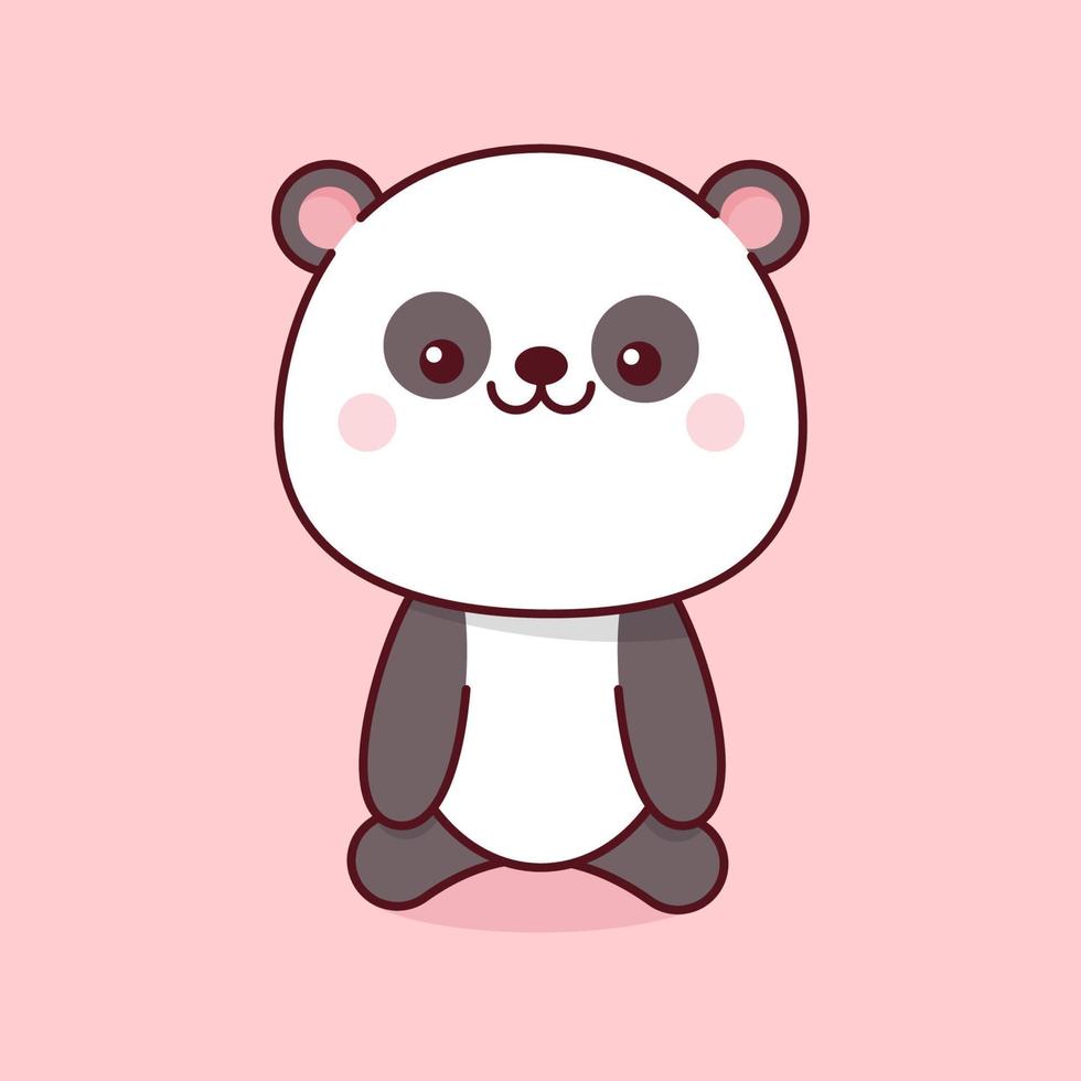 Panda kawaii sur rose Contexte vecteur