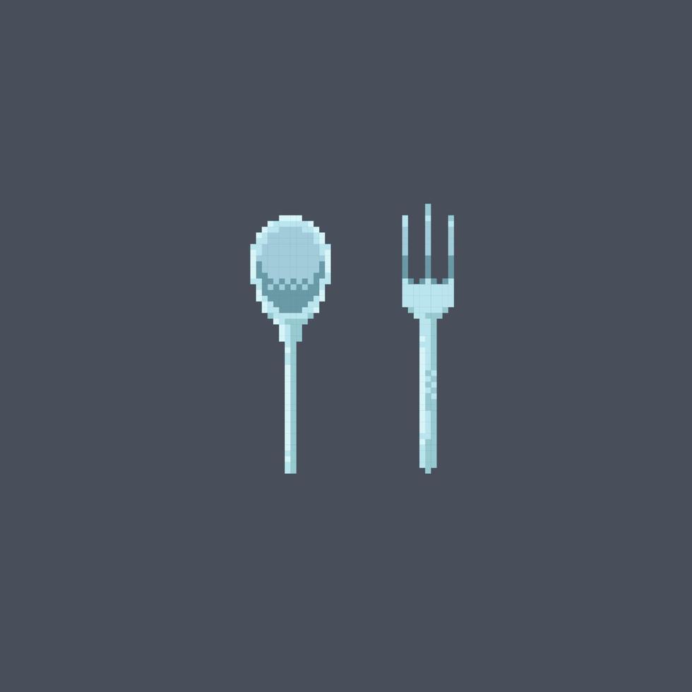 cuillère et fourchette dans pixel art style vecteur