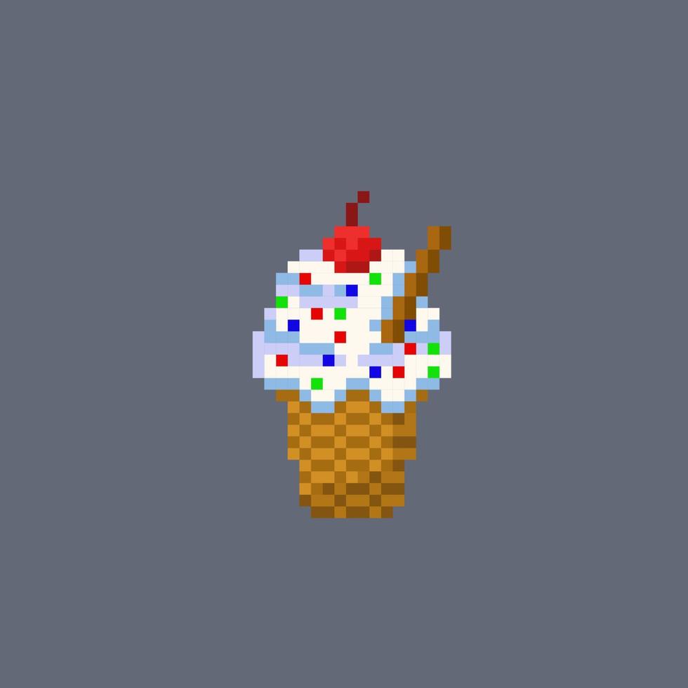 la glace crème vanille dans pixel art style vecteur