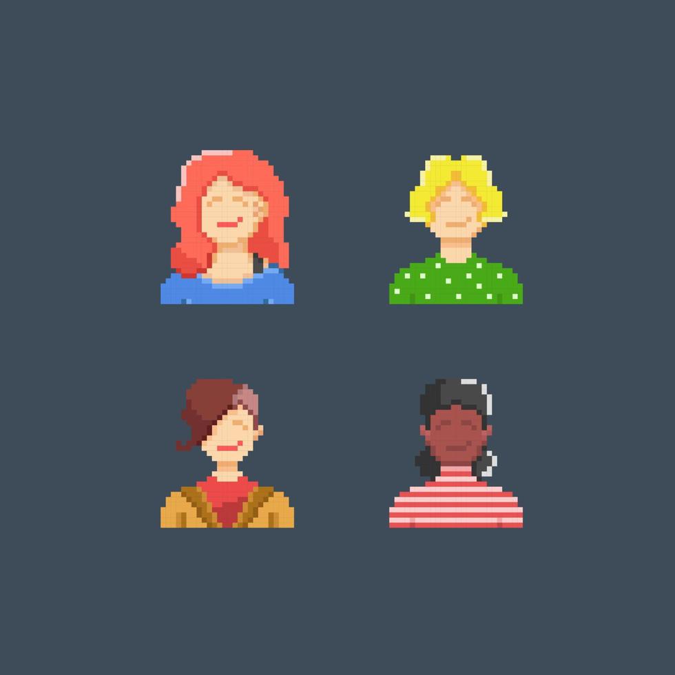 femme personnage collection ensemble dans pixel art style vecteur