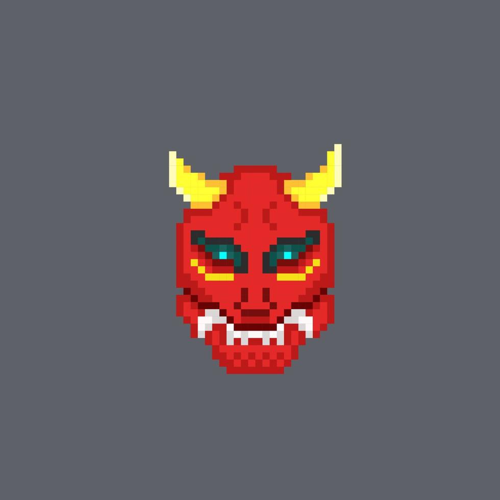 rouge Satan tête dans pixel art style vecteur