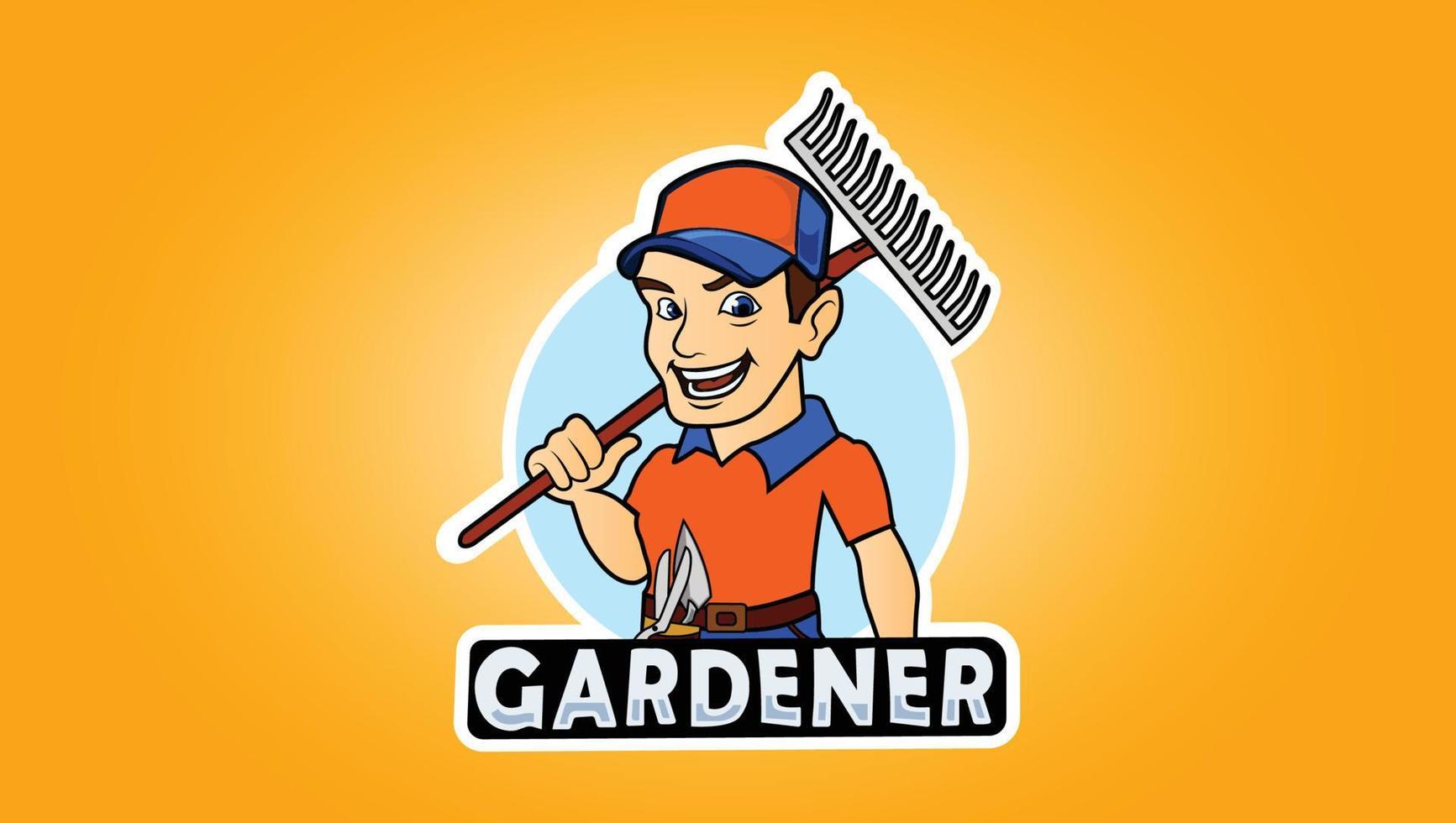 dessin animé jardinier ouvrier vecteur logo