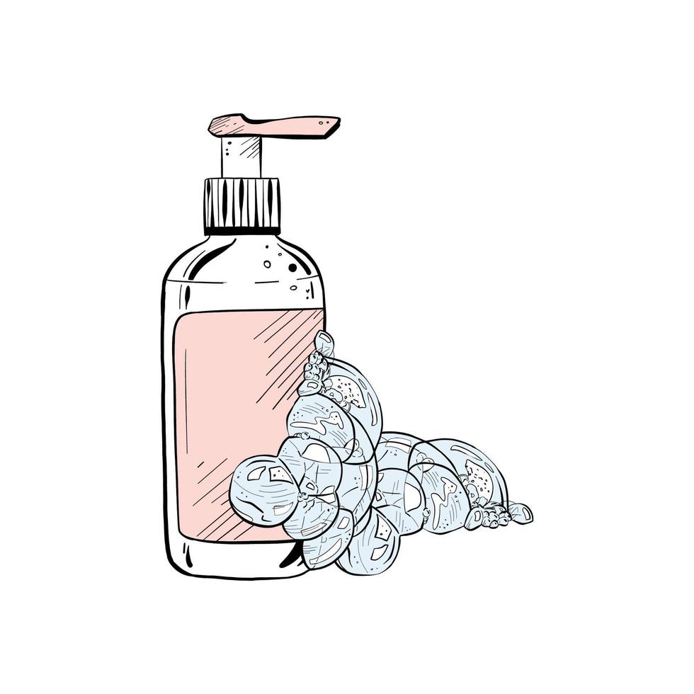 vecteur illustration de liquide savon distributeur avec pompe et mousse sur blanc Contexte
