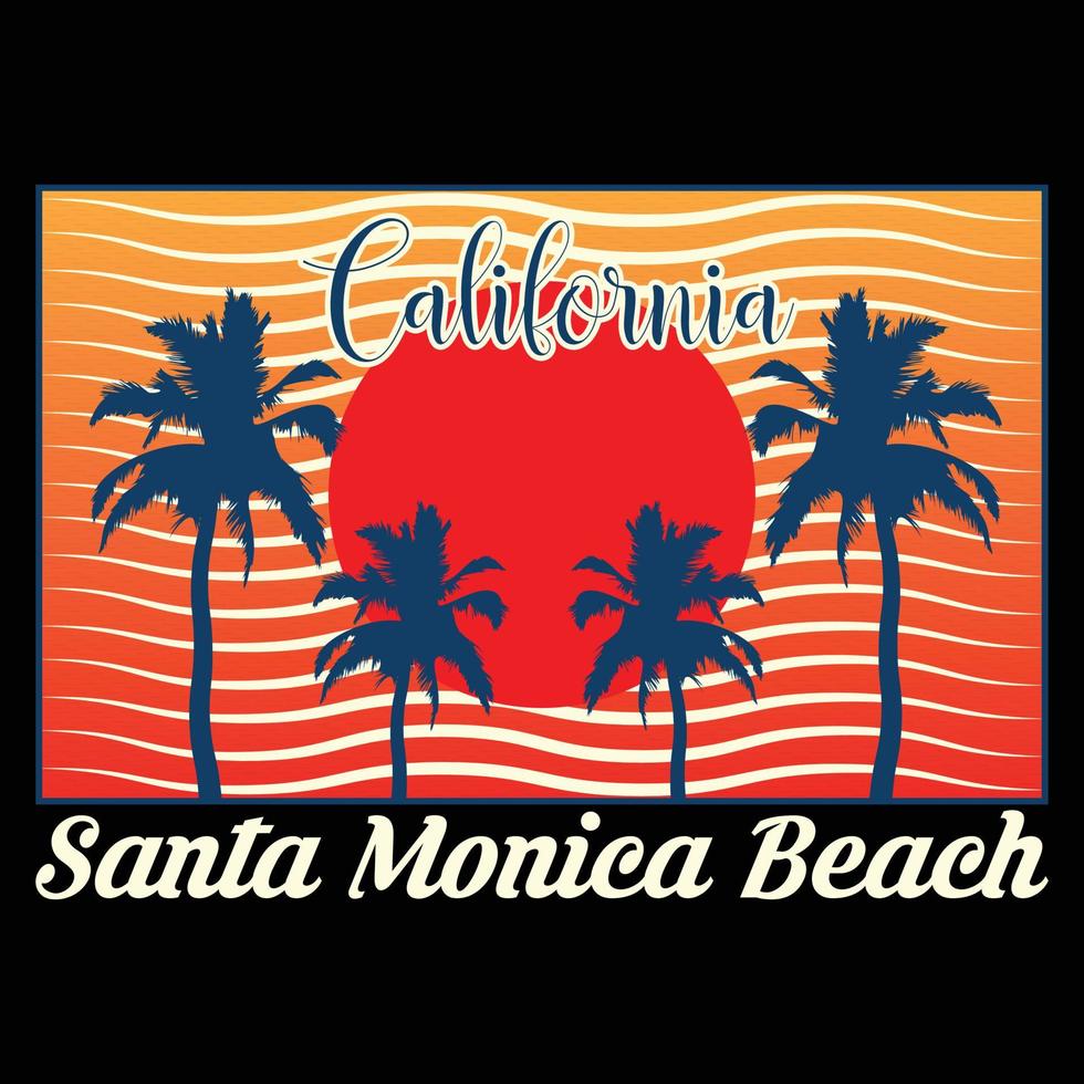 Californie Père Noël Monica plage T-shirt conception vecteur