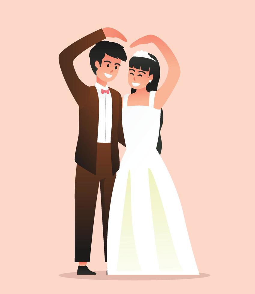 la mariée dans blanc robe et jeune marié dans costume. couple mariage vecteur illustration