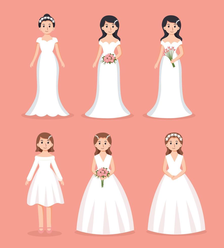 ensemble de la mariée mariage dessin animé vecteur illustration