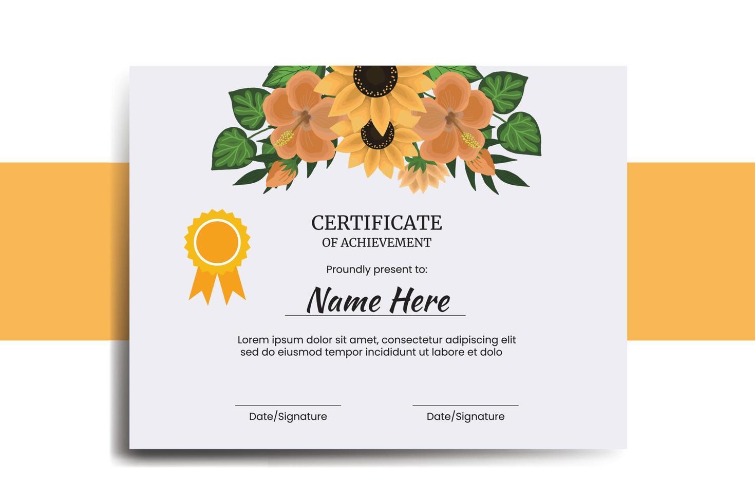 certificat modèle tournesol aquarelle numérique main tiré vecteur