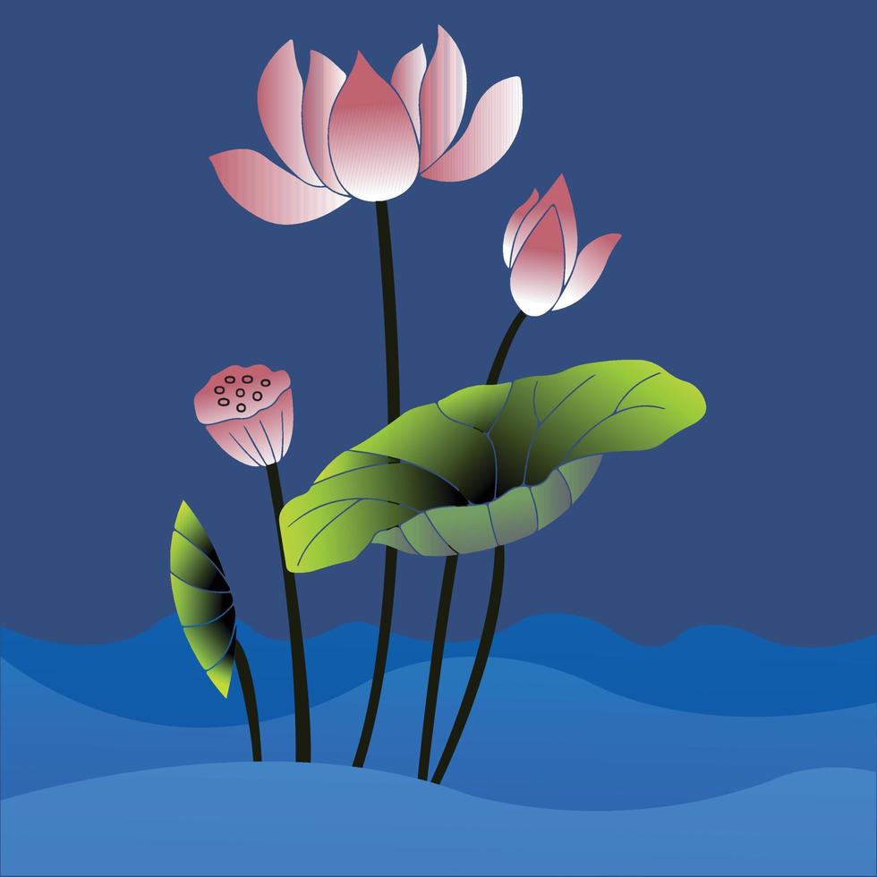 une lotus fleurs et vert feuilles vecteur