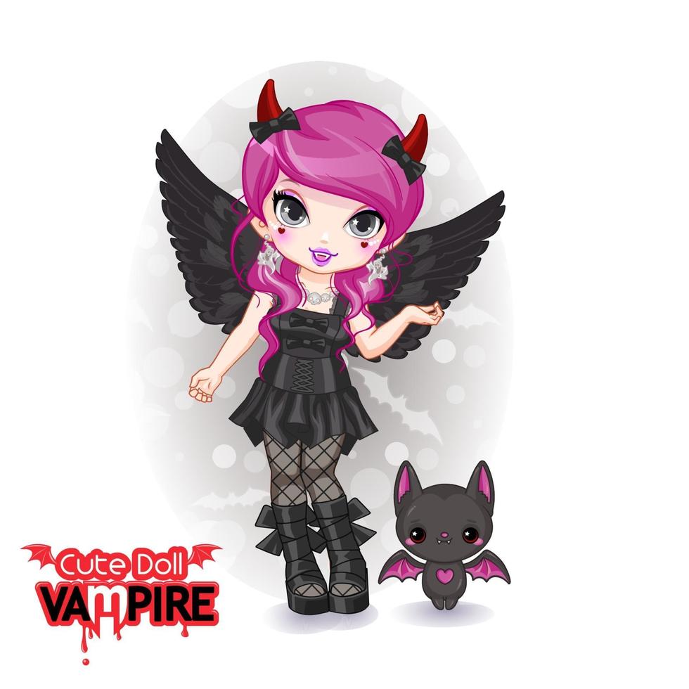 jolie poupée vampire chibi fille vecteur