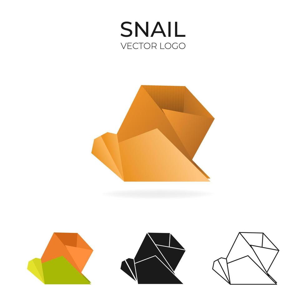 origami vecteur logo ensemble avec escargot. isolé logo dans différent variantes. pente, couleur, noir et contour logotype.
