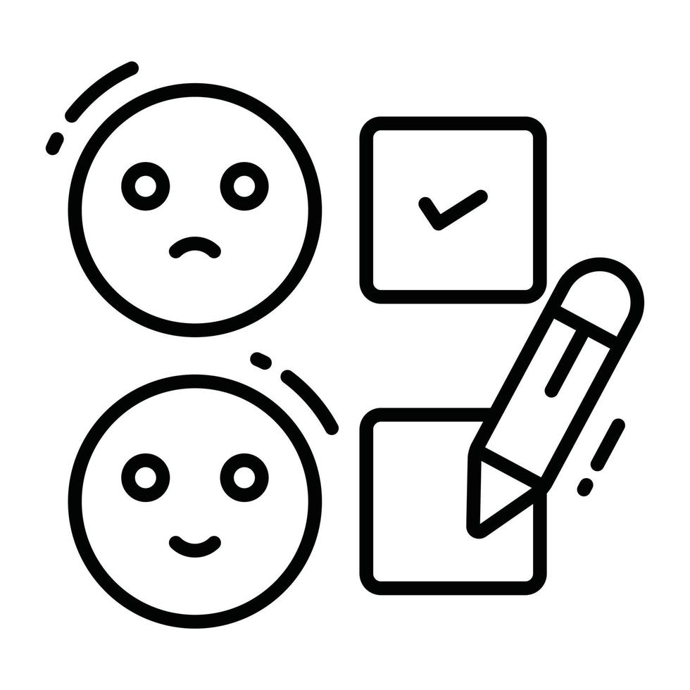 emojis avec coche et crayon, concept de retour d'information vecteur