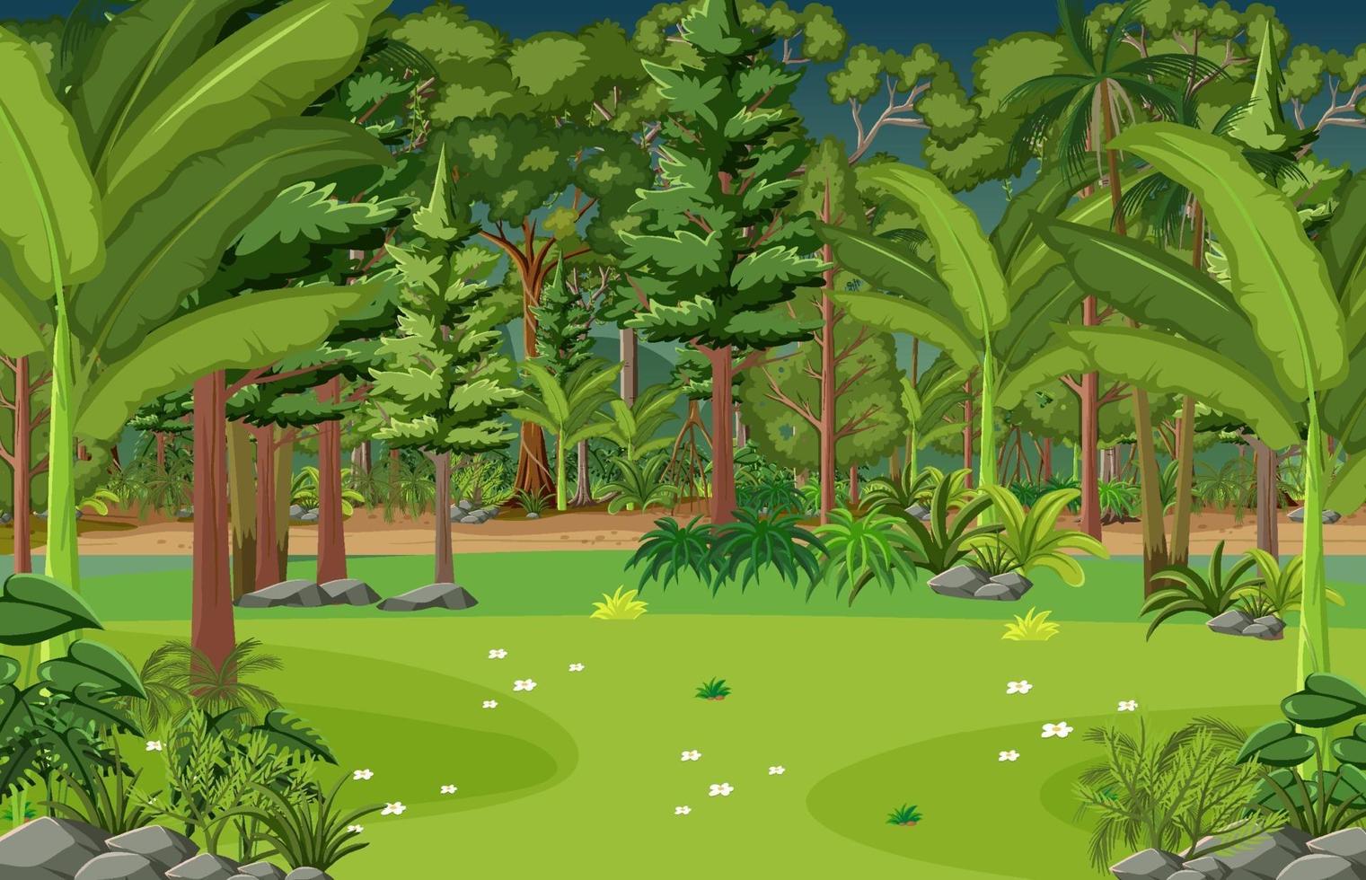 scène de forêt vierge avec de nombreux arbres vecteur
