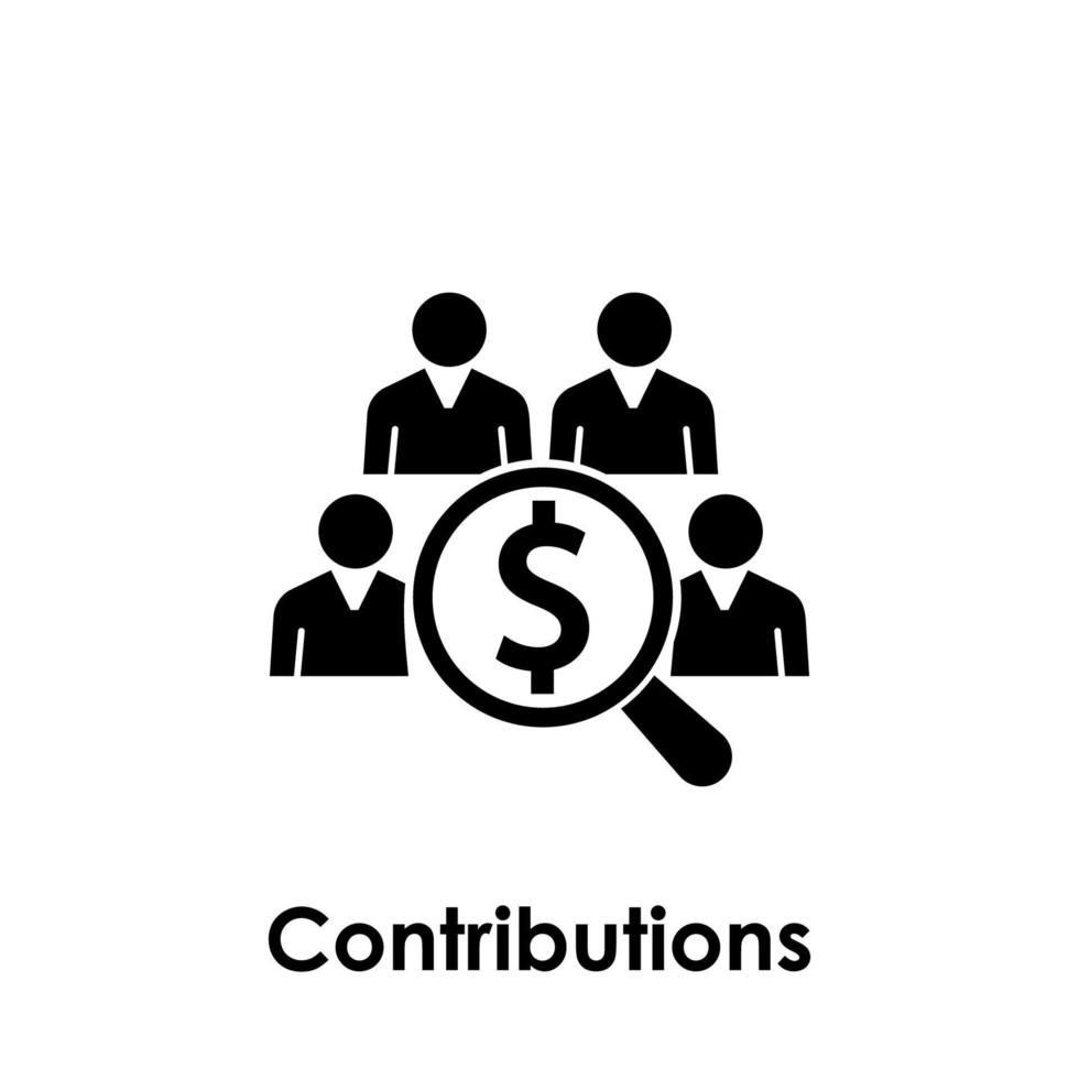 ouvriers, loupe, dollar, contributions vecteur icône illustration