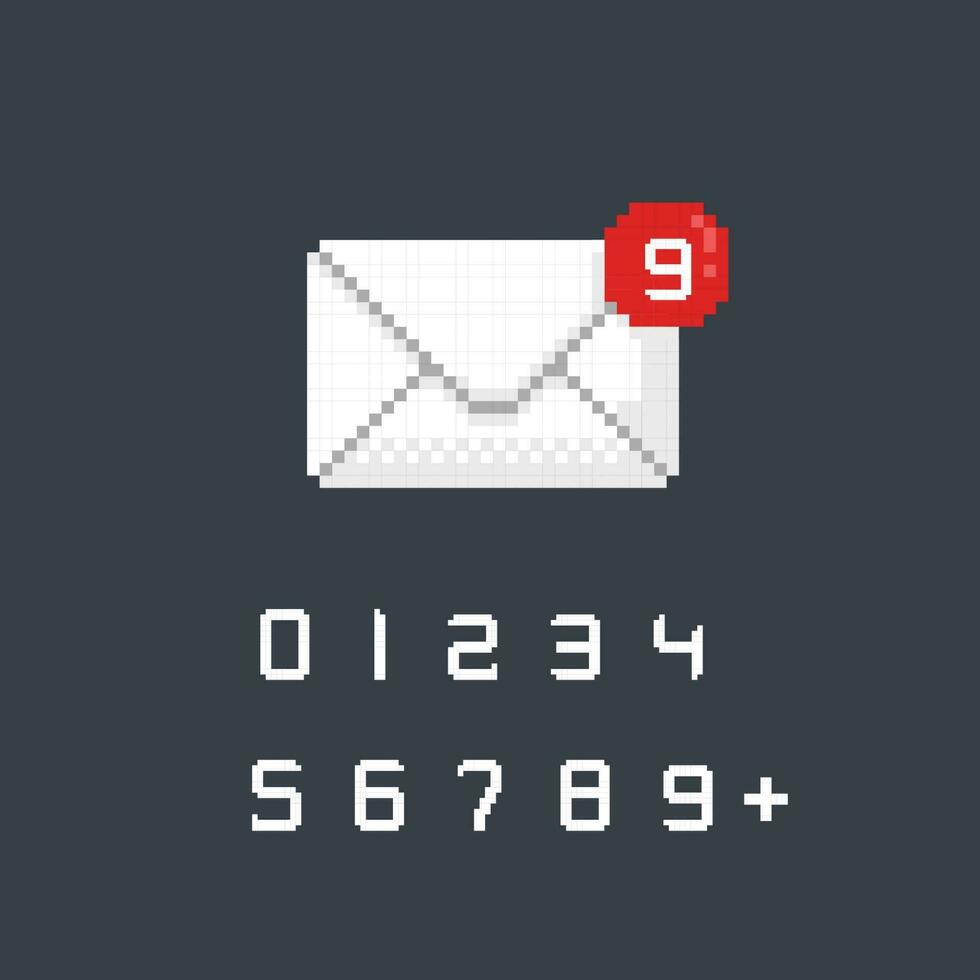 lettre message avec nombre notification dans pixel art style vecteur