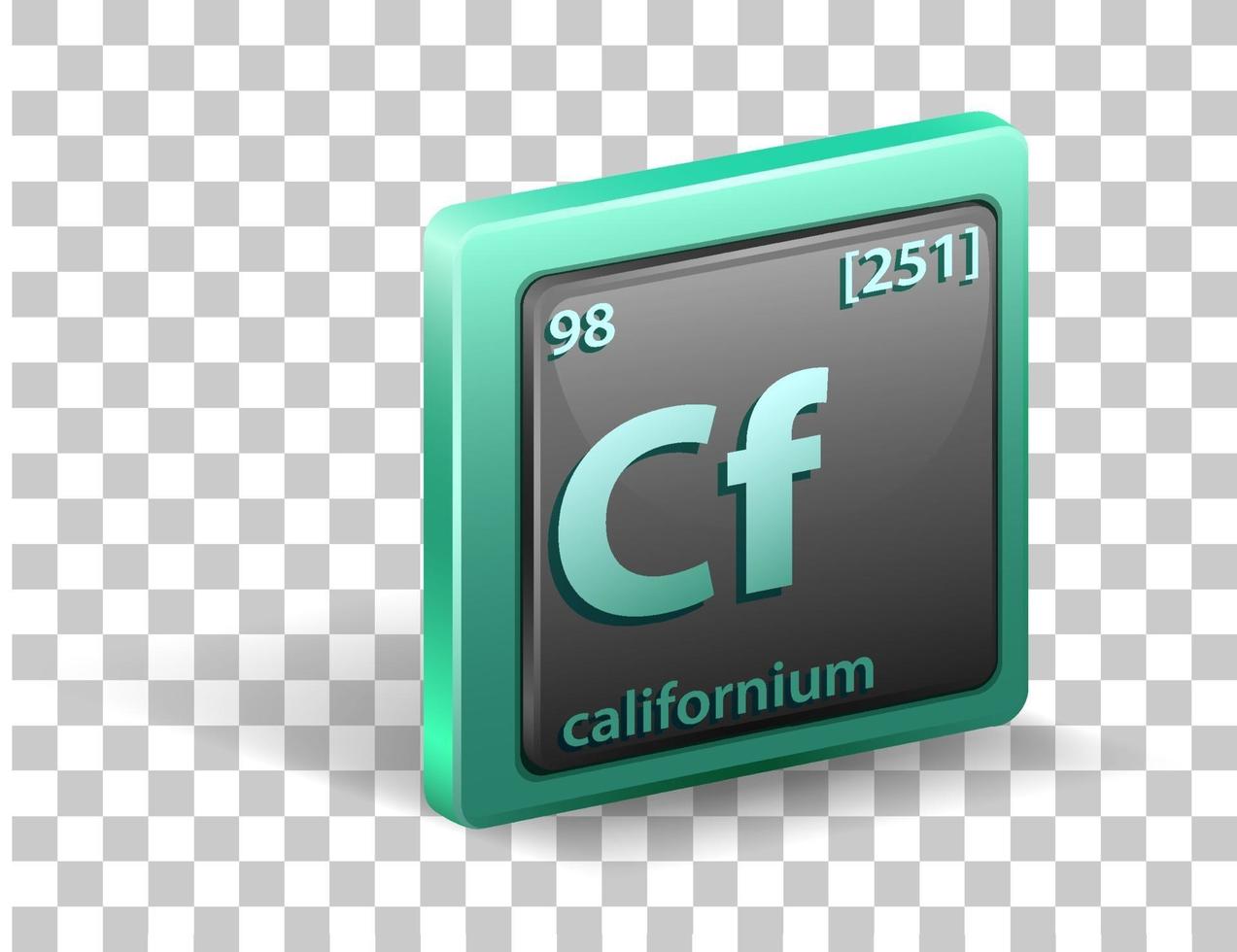 Symbole chimique de l'élément chimique de Californie avec numéro atomique et masse atomique vecteur