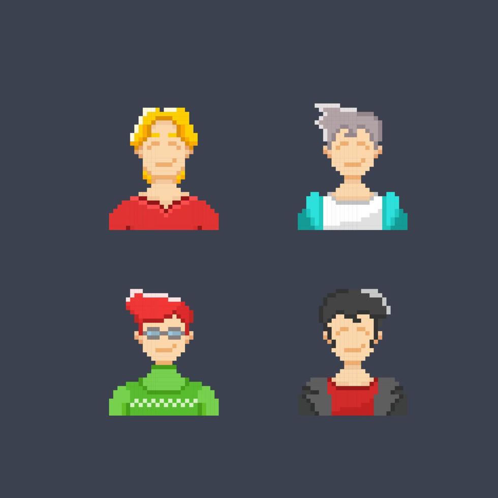 Masculin gens personnage ensemble dans pixel art style vecteur