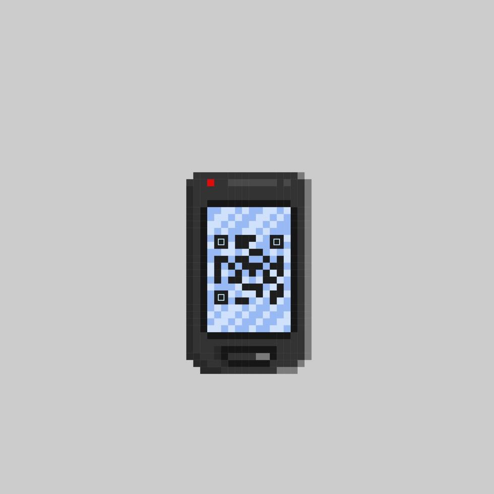 noir téléphone intelligent avec code à barre signe dans pixel art style vecteur