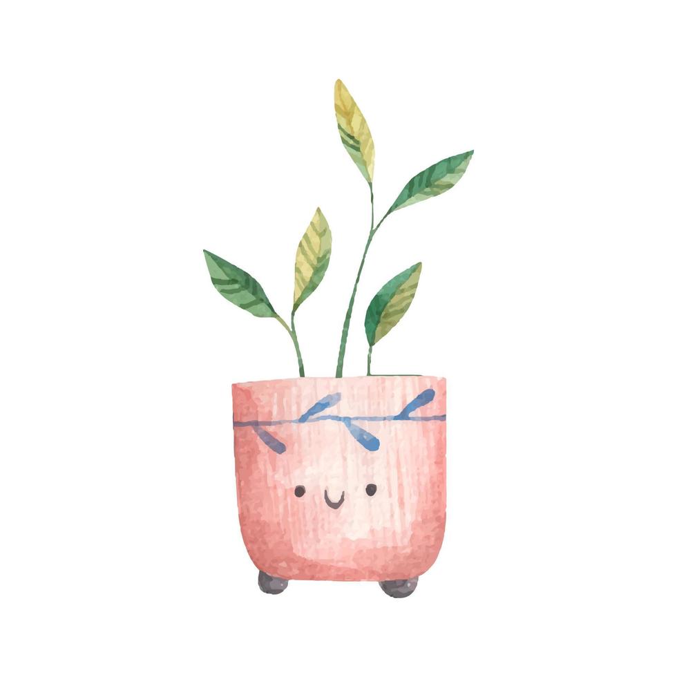 mignonne fleur pot avec affronter, Accueil les plantes. mignonne puéril illustration vecteur