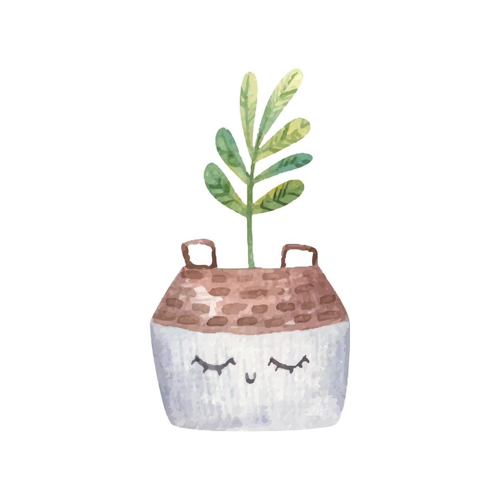 mignonne fleur pot avec affronter, Accueil les plantes. mignonne puéril illustration vecteur