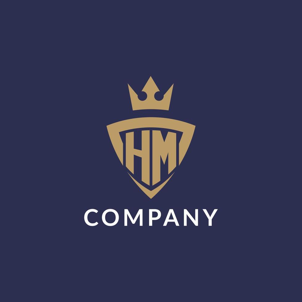 hum logo avec bouclier et couronne, monogramme initiale logo style vecteur