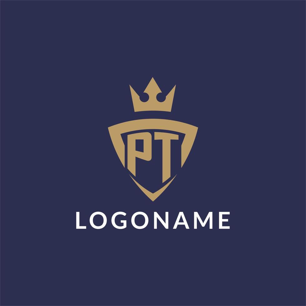 pt logo avec bouclier et couronne, monogramme initiale logo style vecteur