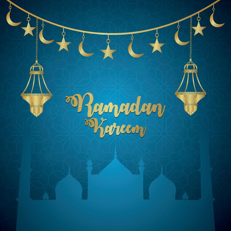 illustration vectorielle ramadan kareem et fond avec lanterne dorée vecteur