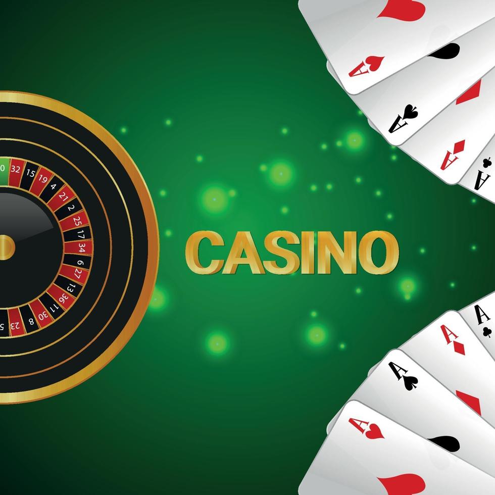 Jeu de casino avec roue de roulette, carte à jouer sur fond créatif vecteur