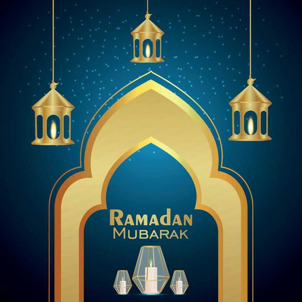 illustration vectorielle réaliste de ramadan kareem avec lanterne dorée vecteur