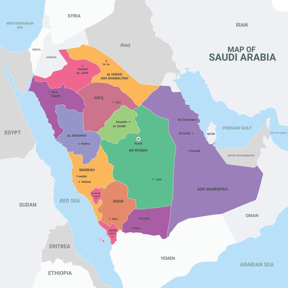 saoudien Saoudite détaillé carte conception avec pays Nom vecteur