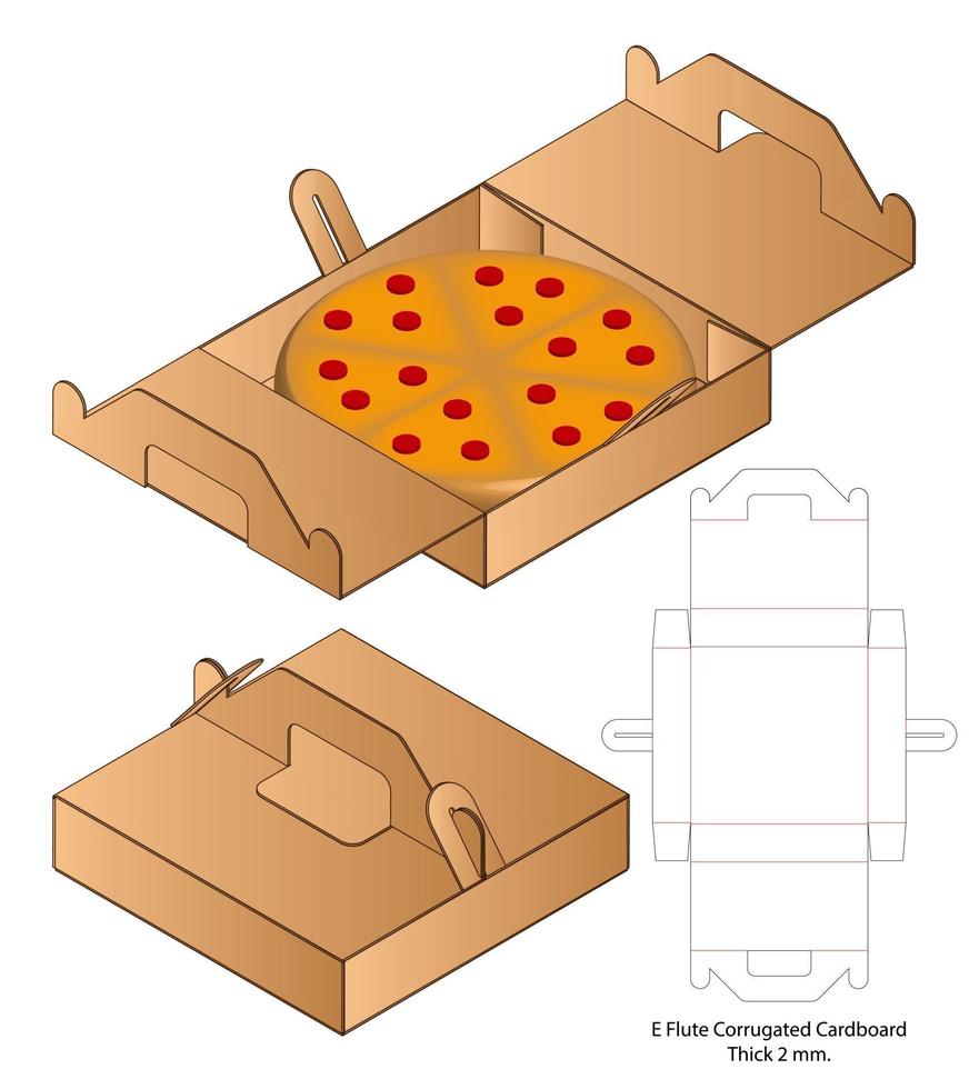 boîte à pizza emballage ondulé découpé avec maquette vecteur