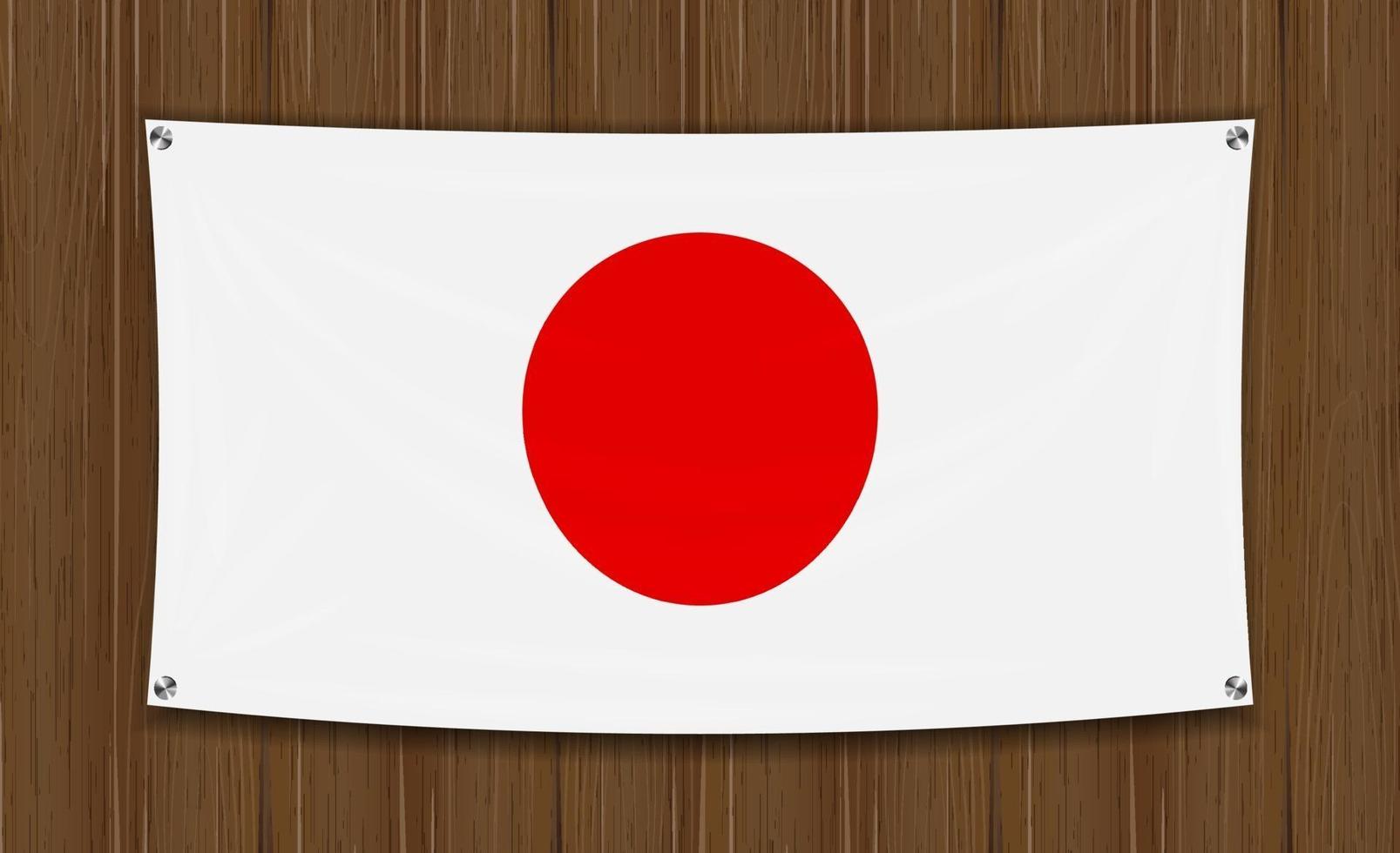 drapeau du japon sur un fond de mur en bois foncé vecteur