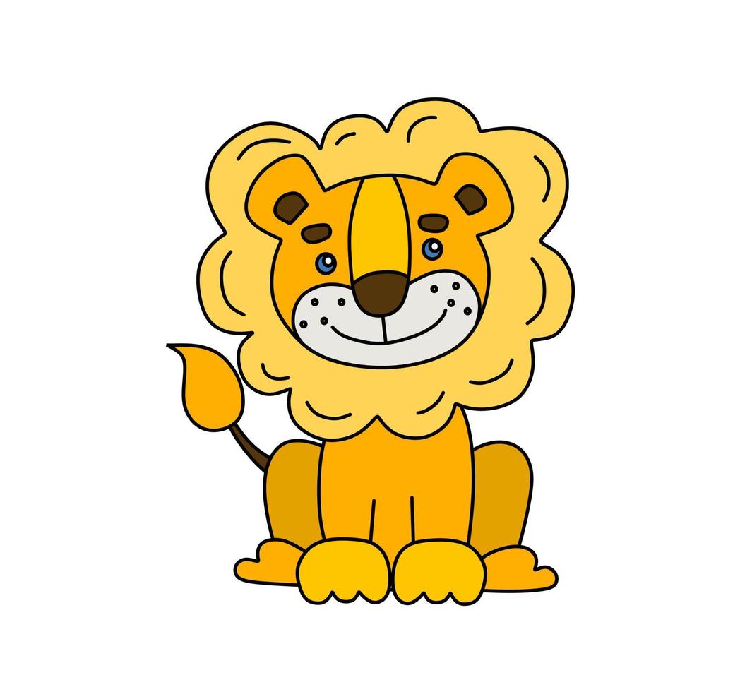 Lion personnage vecteur Couleur griffonnage illustration isolé sur blanc Contexte
