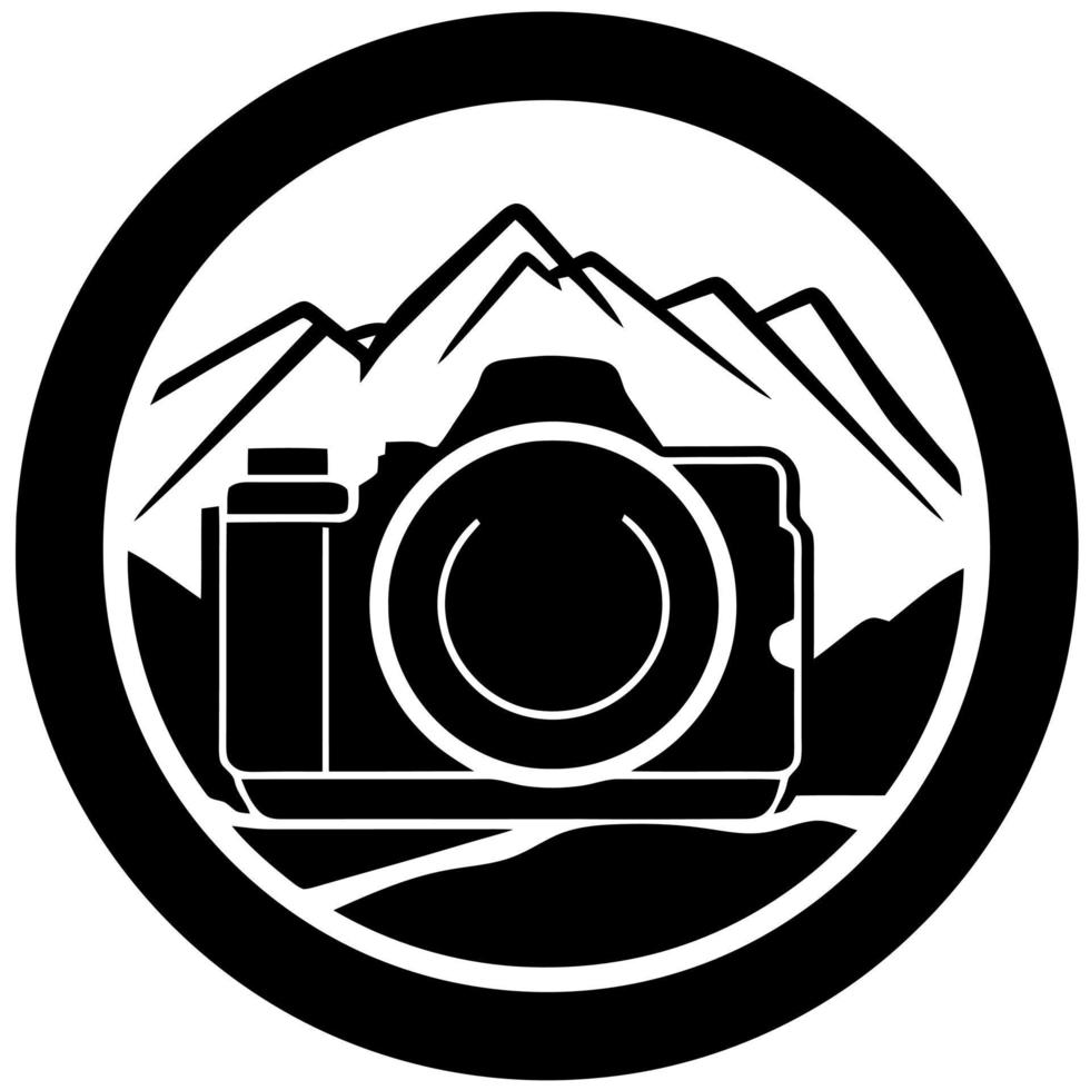 photo caméra logo avec Montagne dans le Contexte vecteur