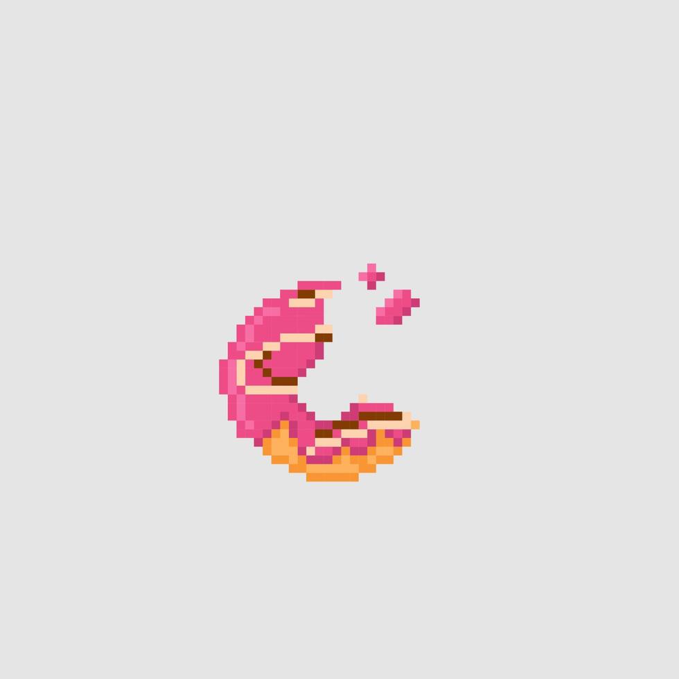 mangé fraise Donut dans pixel art style vecteur