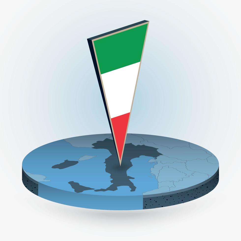 Italie carte dans rond isométrique style avec triangulaire 3d drapeau de Italie vecteur