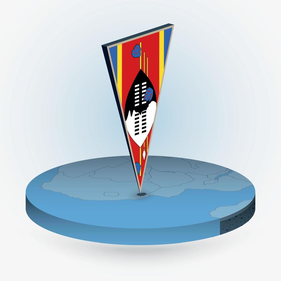 Swaziland carte dans rond isométrique style avec triangulaire 3d drapeau de Swaziland vecteur