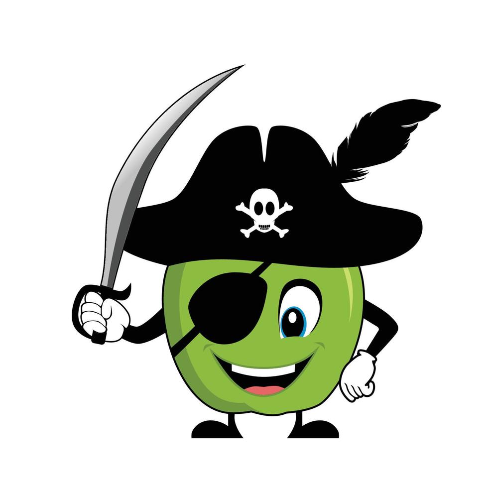 dessin animé personnage de vert Pomme comme une pirate. adapté pour affiche, bannière, la toile, icône, mascotte, Contexte vecteur